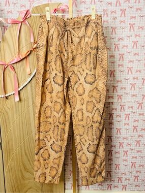 Mara Hoffman Valerie Tan Multi SnakePrint Drawstring Linen Trouser Pant XS